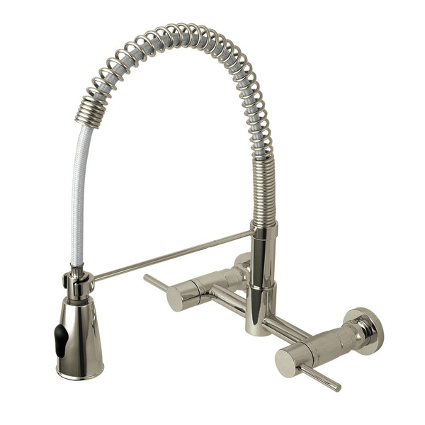 Gourmetier 2-Handle Wall Mount Pull-Down Kitchen Faucet, Brushed Nickel GS8288DL